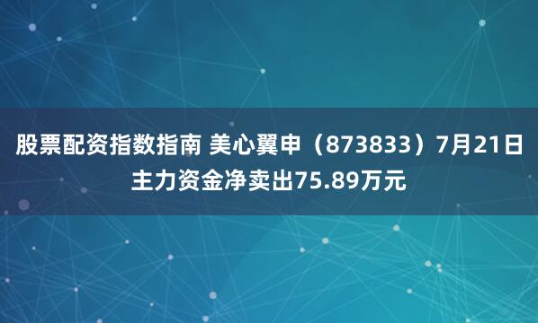 股票配资指数指南 美心翼申（873833）7月21日主力资金净卖出75.89万元