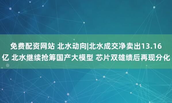 免费配资网站 北水动向|北水成交净卖出13.16亿 北水继续抢筹国产大模型 芯片双雄绩后再现分化